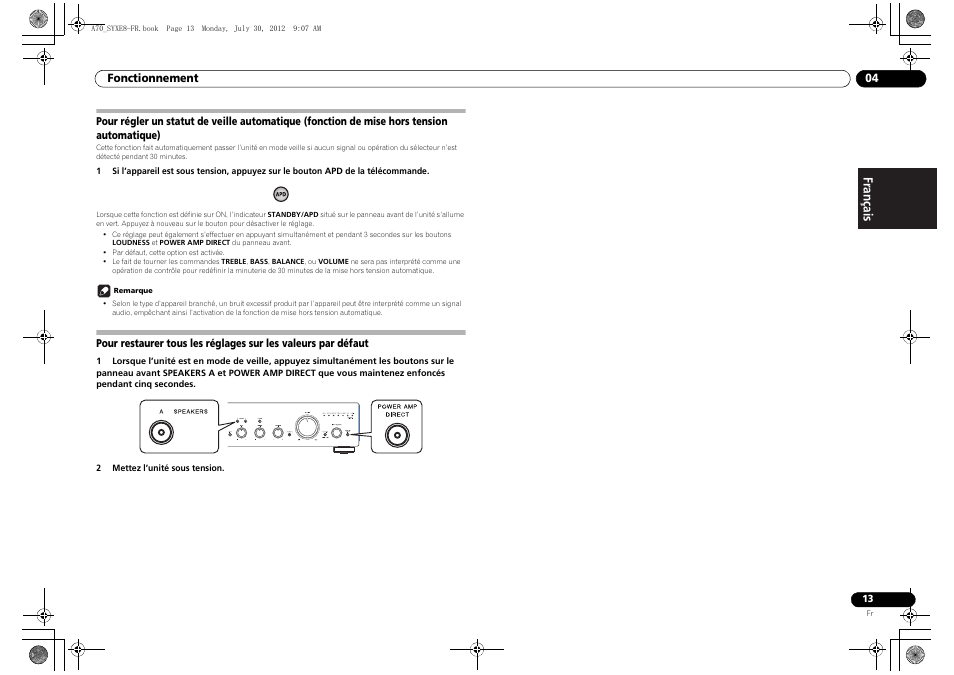 Pour régler un statut de veille automatique, Défaut | Pioneer A-70-K User Manual | Page 27 / 100