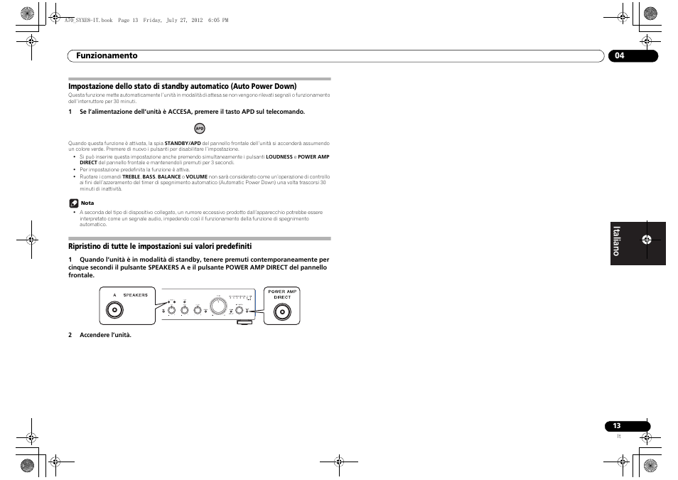 Impostazione dello stato di standby automatico, Predefiniti | Pioneer A-70-K User Manual | Page 55 / 100