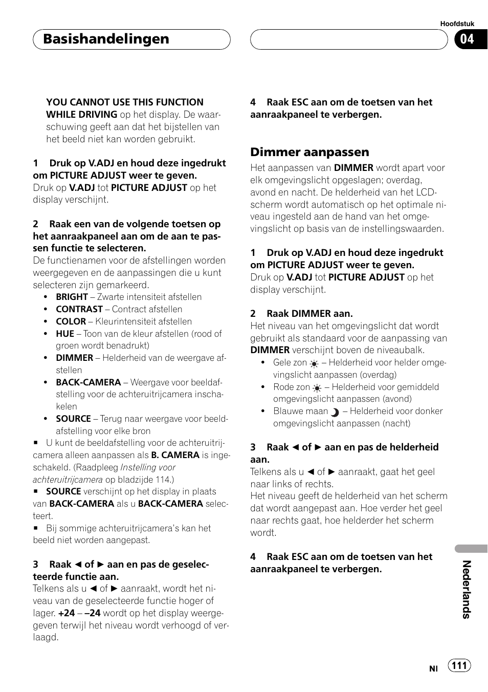 Basishandelingen, Dimmer aanpassen | Pioneer AVX-7600 User Manual | Page 111 / 120