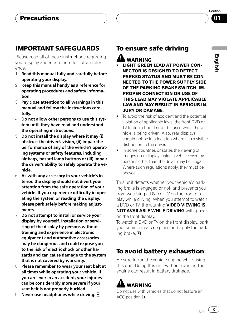 Important safeguards, Precautions | Pioneer AVX-7600 User Manual | Page 3 / 120