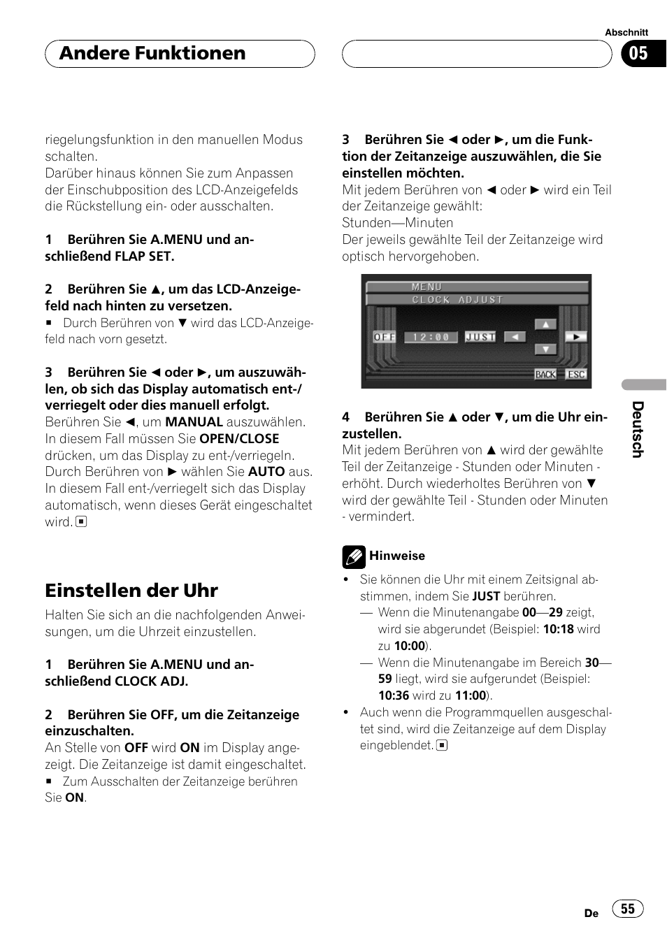 Einstellen der uhr 55, Einstellen der uhr, Andere funktionen | Pioneer AVX-7600 User Manual | Page 55 / 120