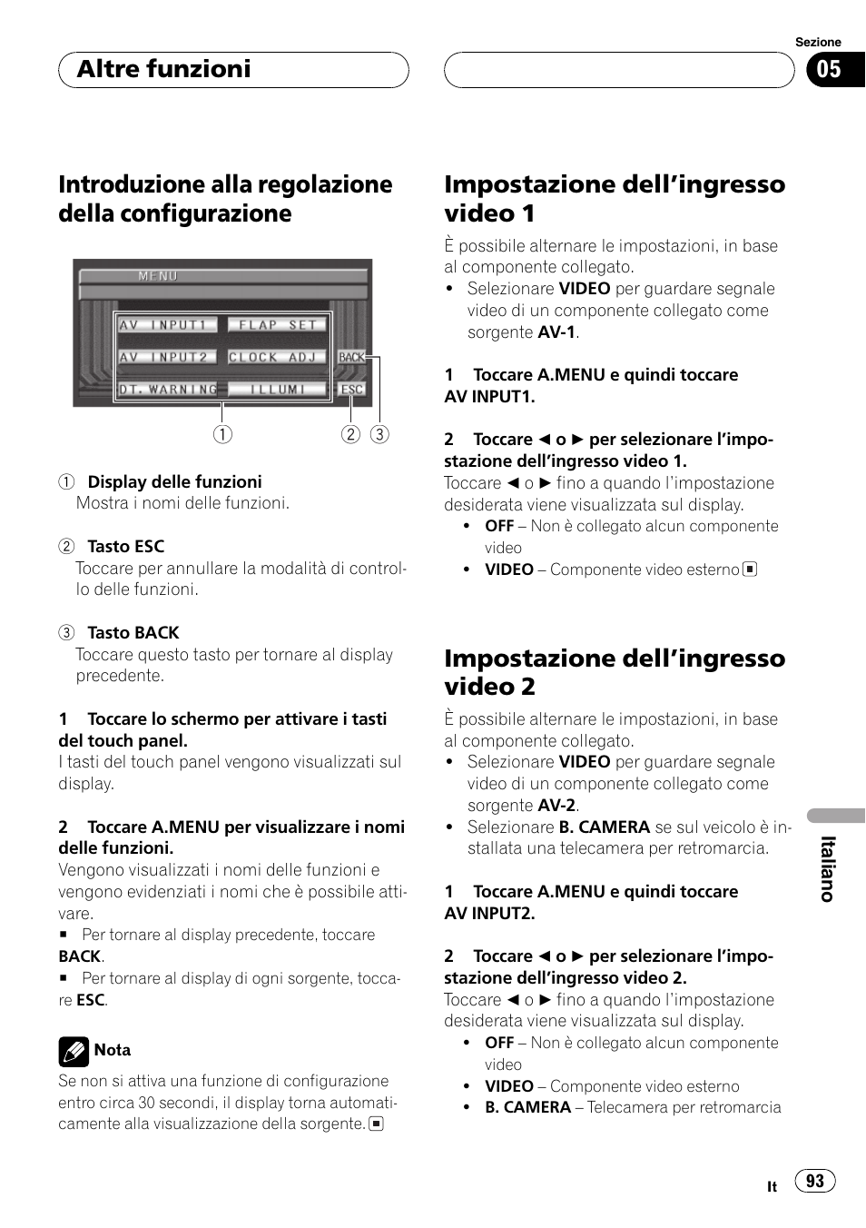 Altre funzioni, Introduzione alla regolazione della, Configurazione 93 | Impostazione dellingresso video 1 93, Impostazione dellingresso video 2 93, Introduzione alla regolazione della configurazione, Impostazione dellingresso video 1, Impostazione dellingresso video 2 | Pioneer AVX-7600 User Manual | Page 93 / 120