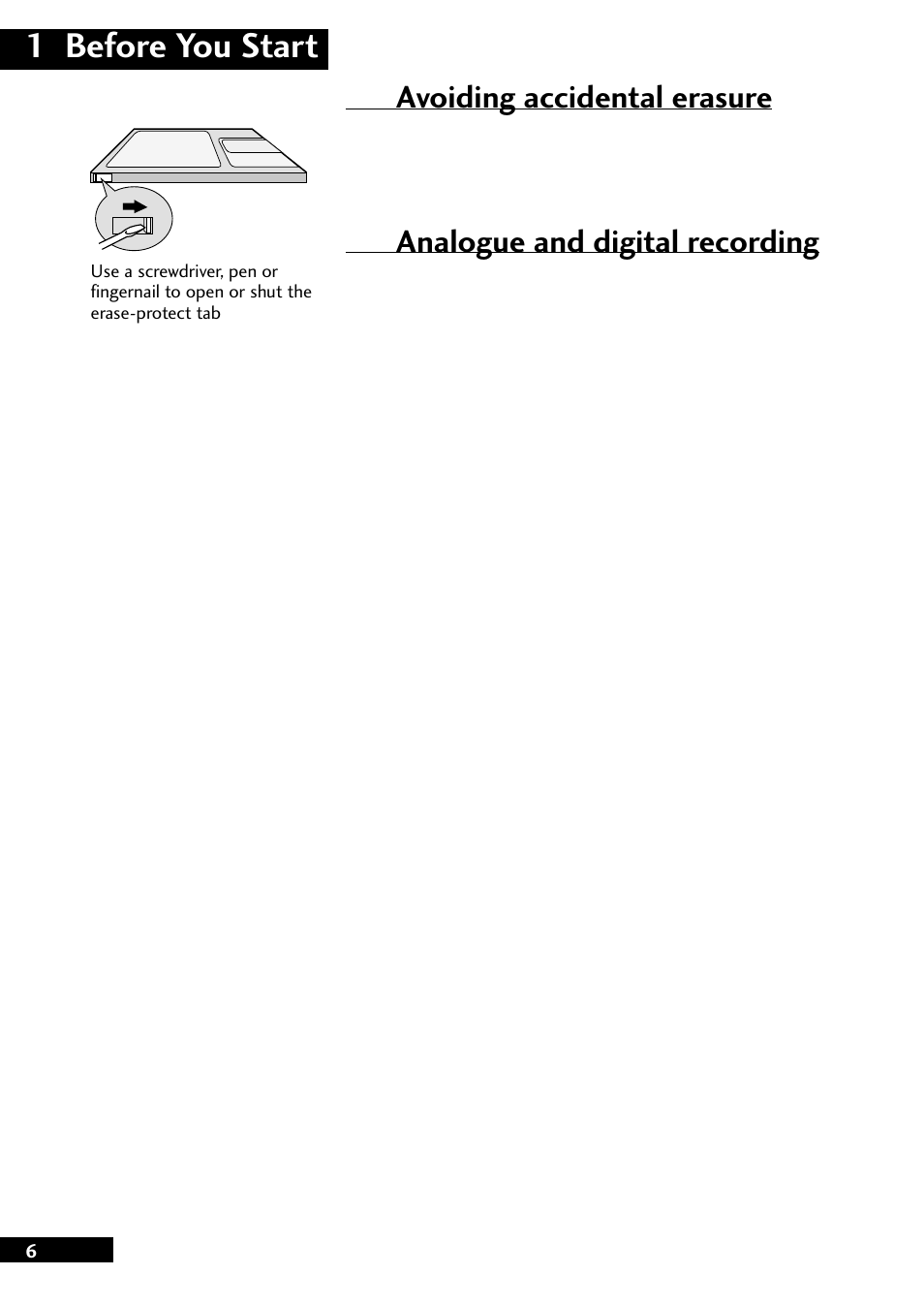 1 before you start, Avoiding accidental erasure, Analogue and digital recording | Pioneer MJ-L77 User Manual | Page 6 / 36