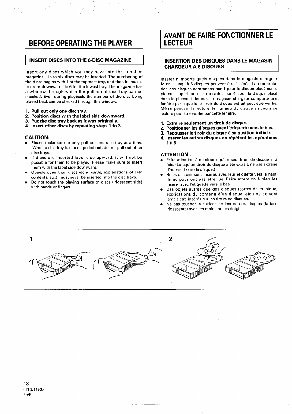 Caution, Attention | Pioneer PD-M603 User Manual | Page 18 / 69