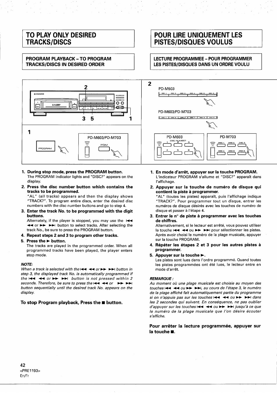 To stop program playback. press the ■ button | Pioneer PD-M603 User Manual | Page 42 / 69