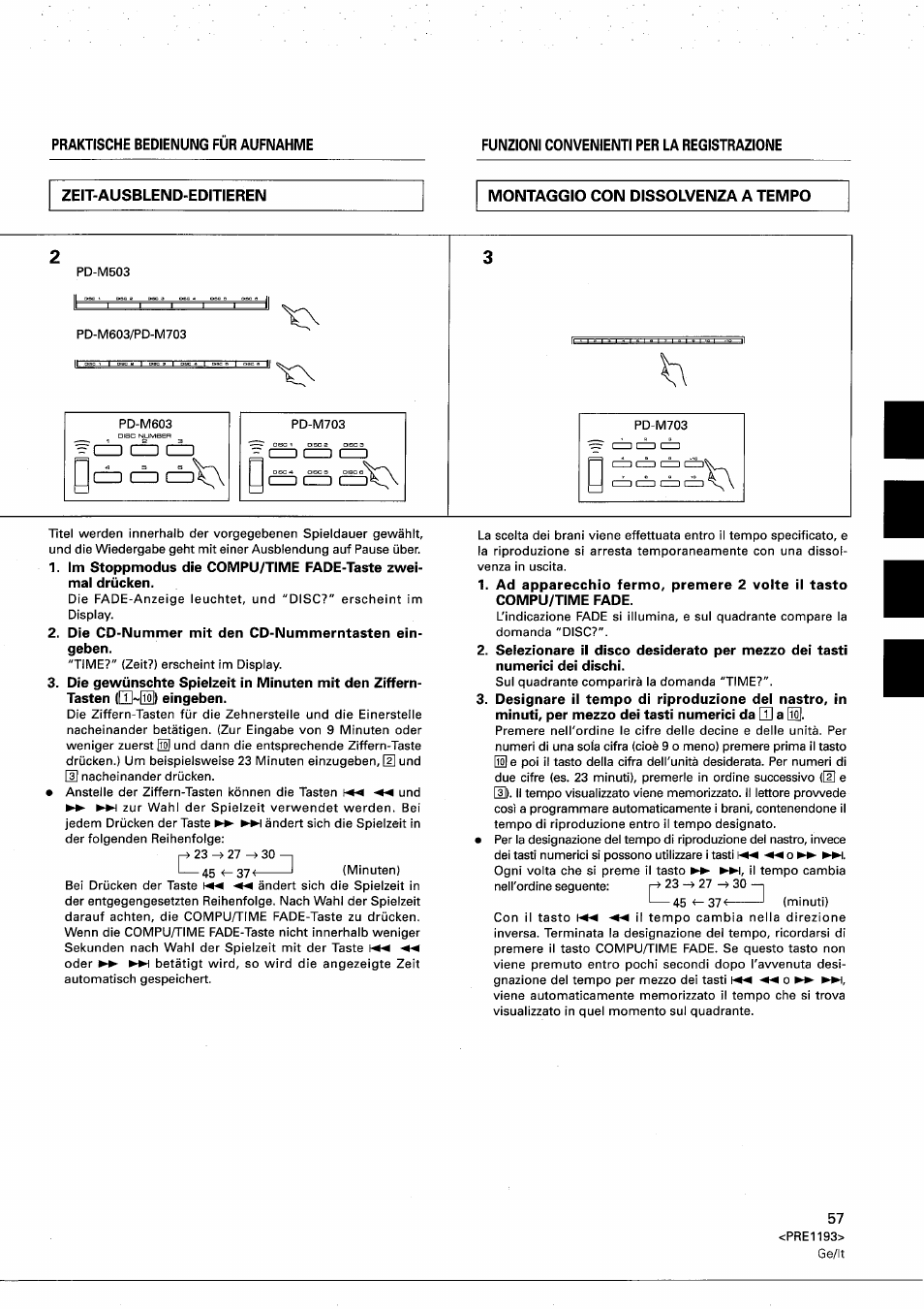 Zeit-ausblend-editieren, Montaggio con dissolvenza a tempo | Pioneer PD-M603 User Manual | Page 57 / 69