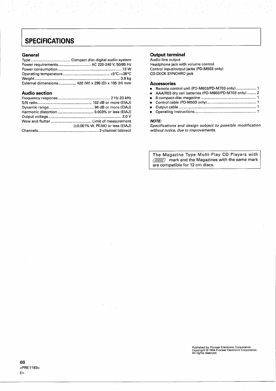 Pioneer PD-M603 User Manual | Page 66 / 69