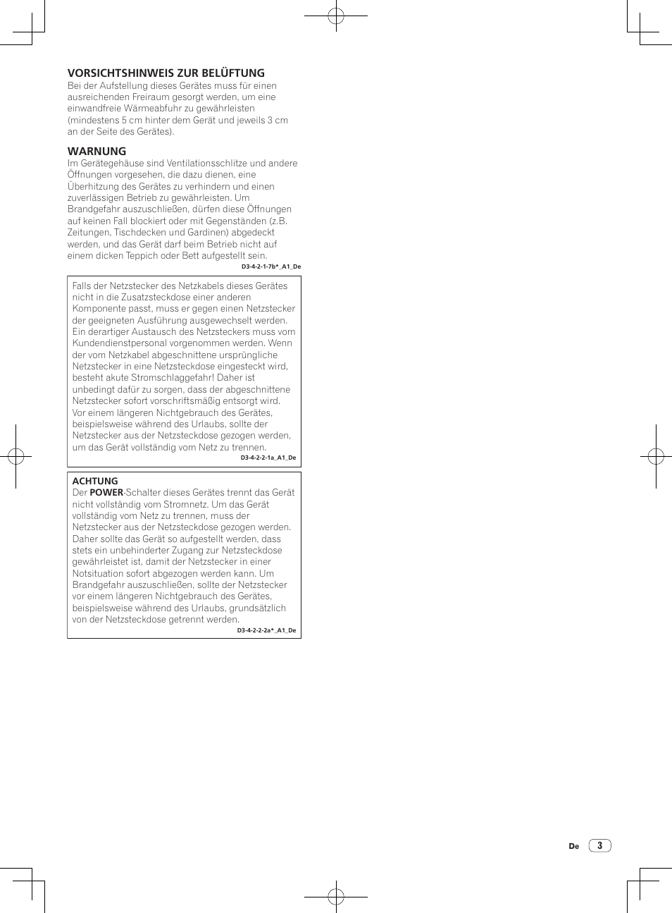 Vorsichtshinweis zur belüftung, Warnung | Pioneer DJM-850-S User Manual | Page 57 / 84