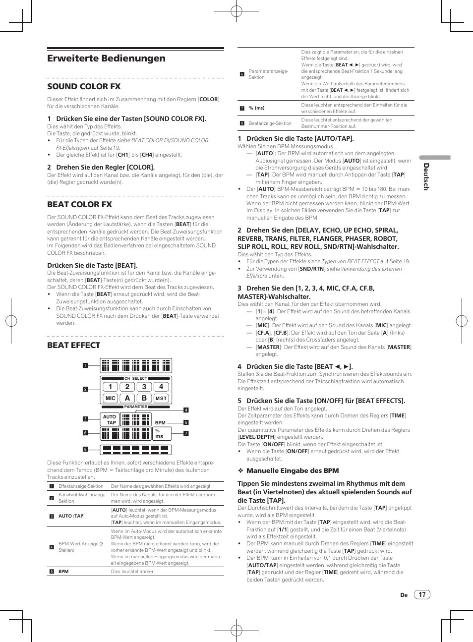 Erweiterte bedienungen, Sound color fx, Beat color fx | Beat effect | Pioneer DJM-850-S User Manual | Page 71 / 84