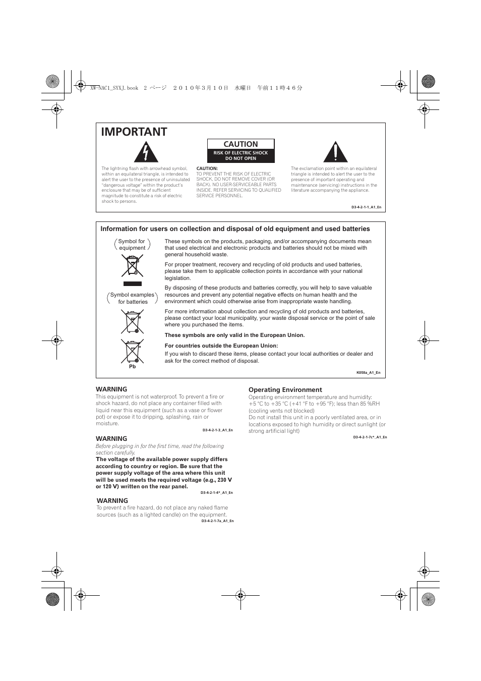 Important, Caution | Pioneer XW-NAC1 User Manual | Page 2 / 64