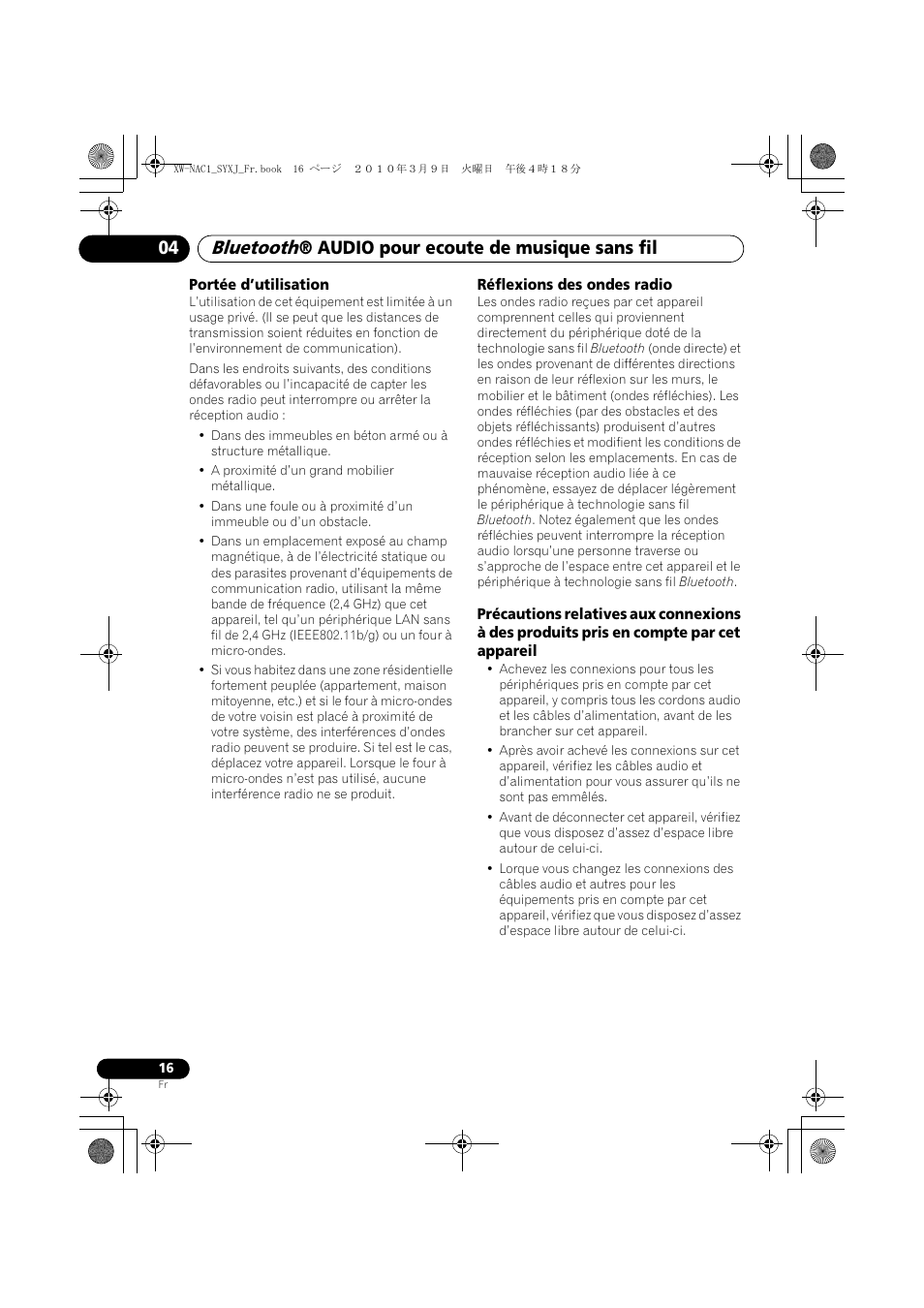 Bluetooth, Audio pour ecoute de musique sans fil 04 | Pioneer XW-NAC1 User Manual | Page 36 / 64