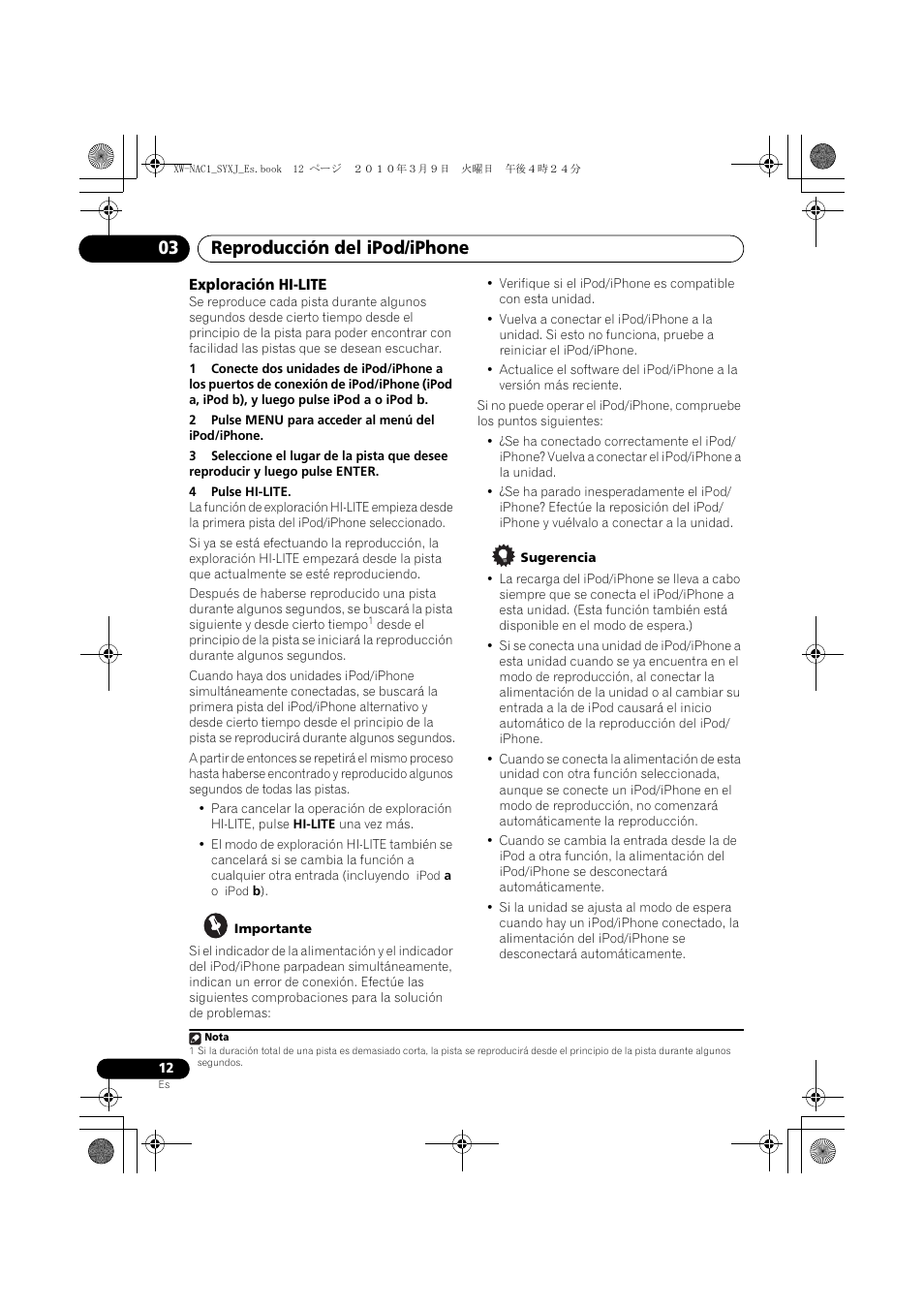 Exploración hi-lite, Reproducción del ipod/iphone 03 | Pioneer XW-NAC1 User Manual | Page 52 / 64