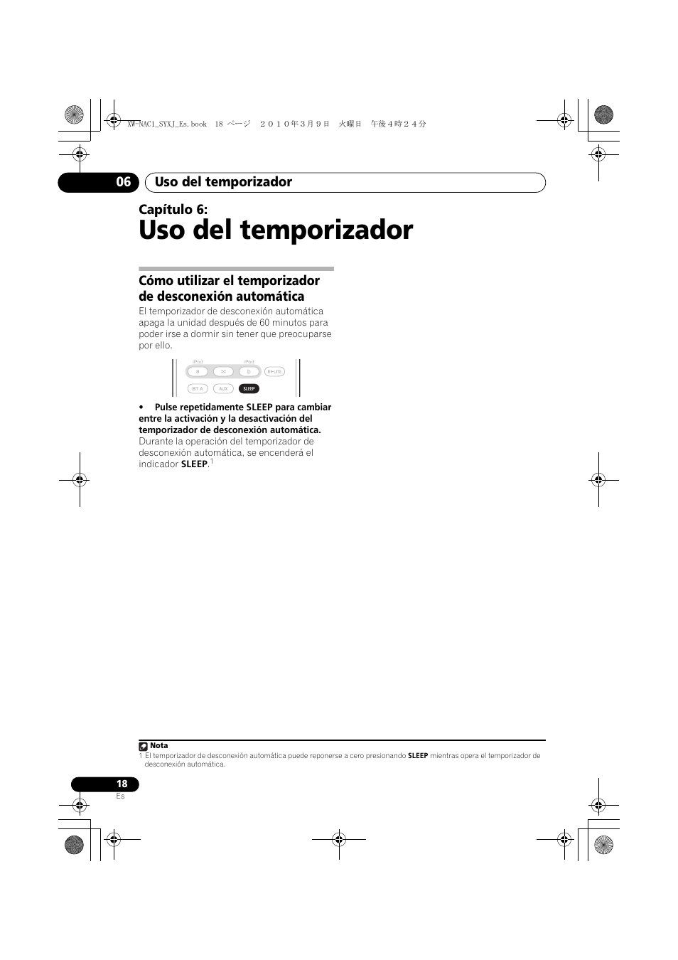 06 uso del temporizador, Uso del temporizador, Uso del temporizador 06 | Capítulo 6 | Pioneer XW-NAC1 User Manual | Page 58 / 64