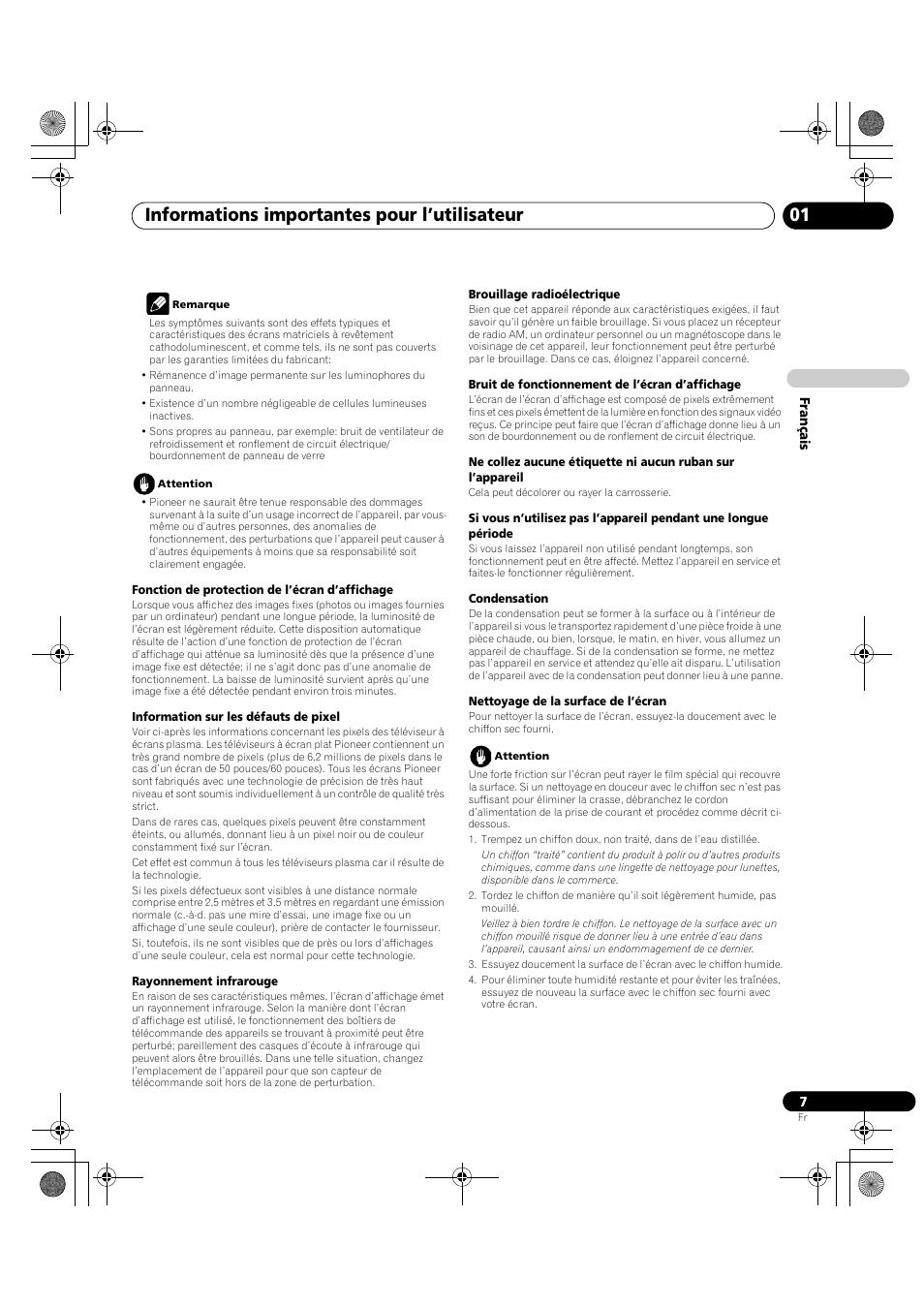 Informations importantes pour l’utilisateur 01 | Pioneer KRP-600A User Manual | Page 131 / 345