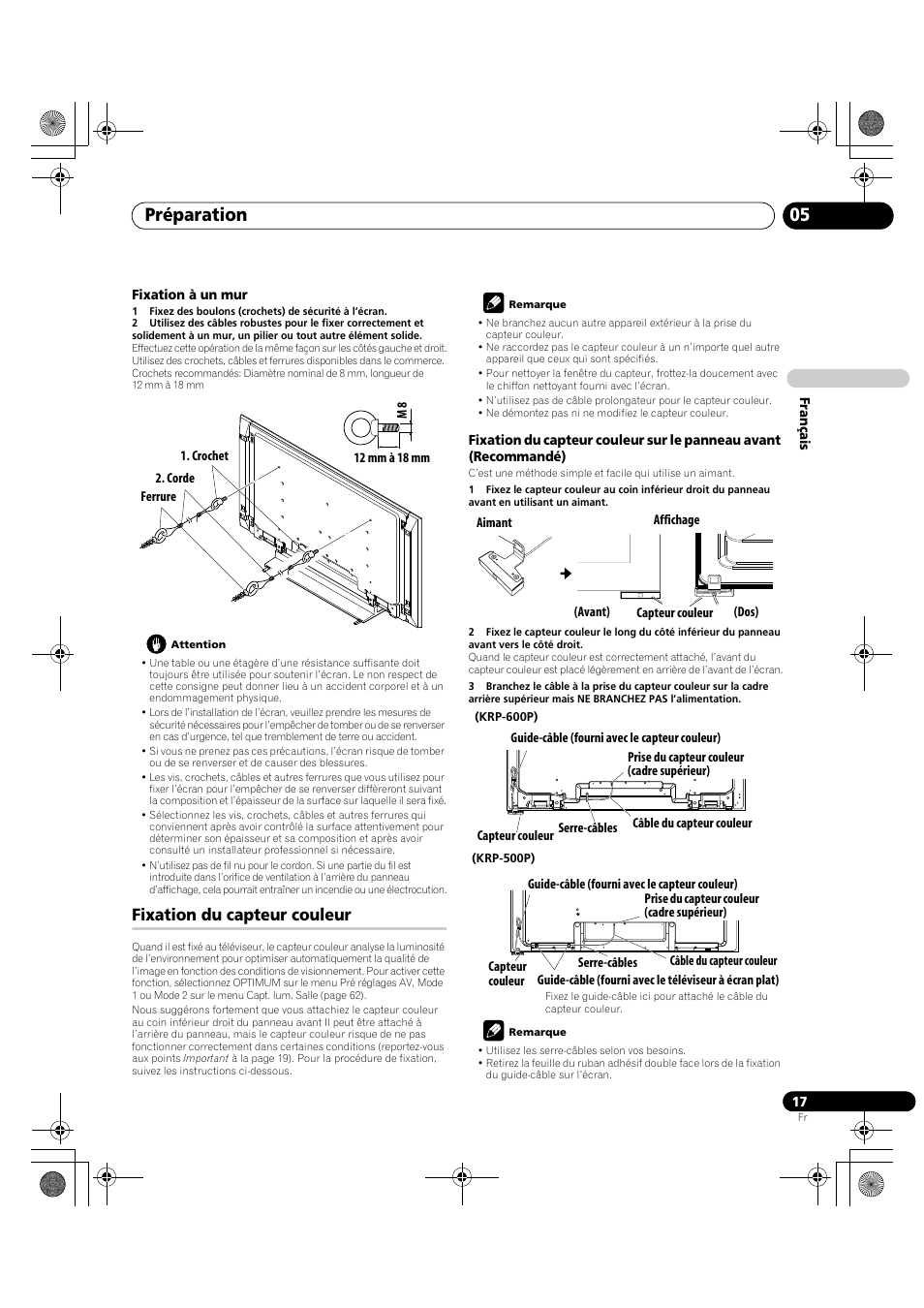 Fixation du capteur couleur, Préparation 05 | Pioneer KRP-600A User Manual | Page 141 / 345