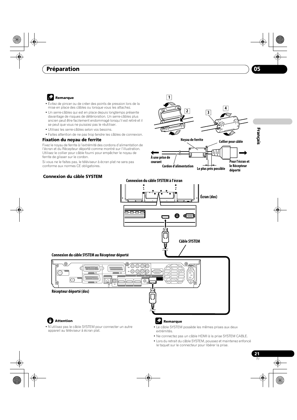 Préparation 05, Français, Fixation du noyau de ferrite | Pioneer KRP-600A User Manual | Page 145 / 345