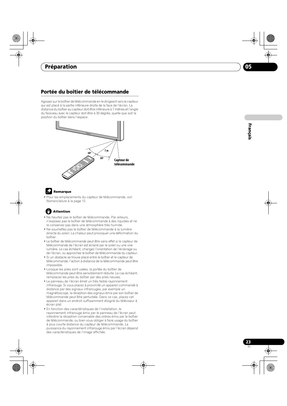 Portée du boîtier de télécommande, Préparation 05 | Pioneer KRP-600A User Manual | Page 147 / 345