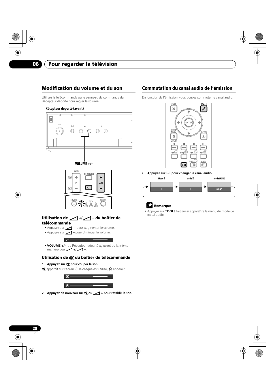 Pour regarder la télévision 06, Modification du volume et du son, Commutation du canal audio de l’émission | Pioneer KRP-600A User Manual | Page 152 / 345