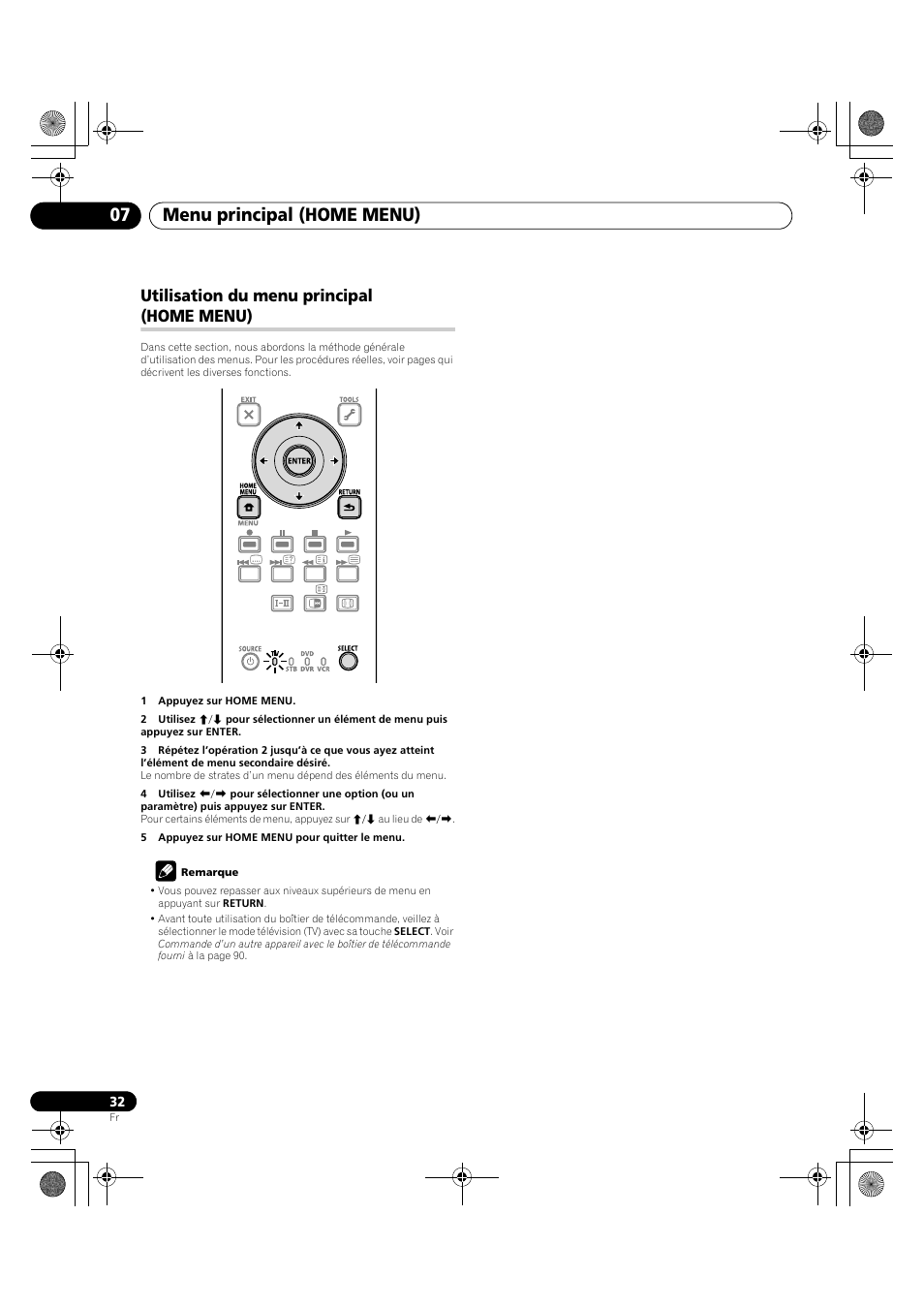 Utilisation du menu principal (home menu), Menu principal (home menu) 07 | Pioneer KRP-600A User Manual | Page 156 / 345