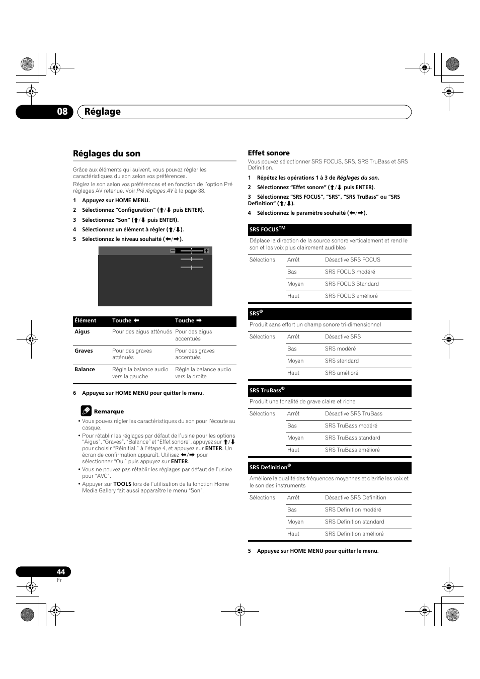 Réglages du son, Réglage 08 | Pioneer KRP-600A User Manual | Page 168 / 345