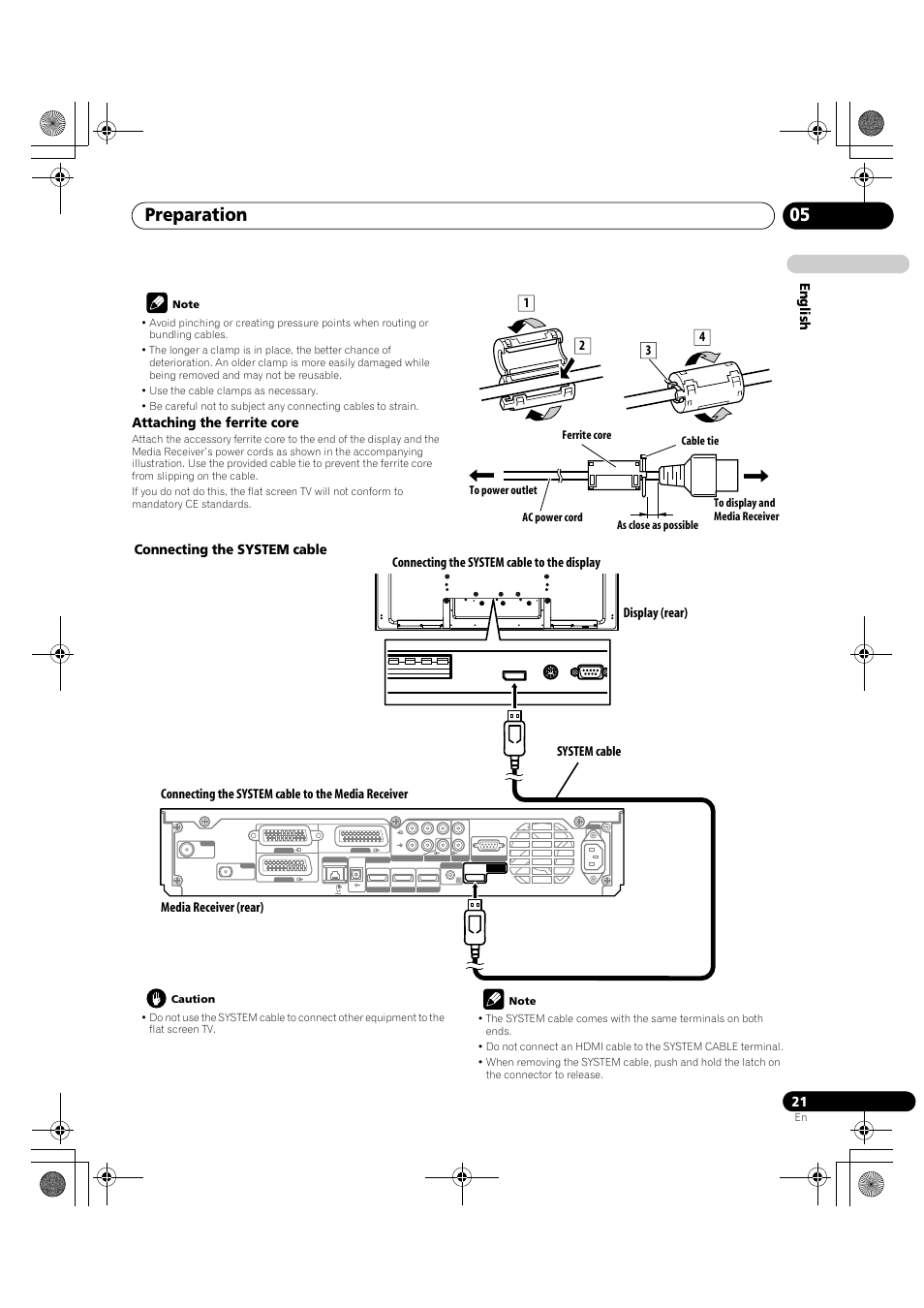 Preparation 05, En glish, Attaching the ferrite core | Pioneer KRP-600A User Manual | Page 21 / 345