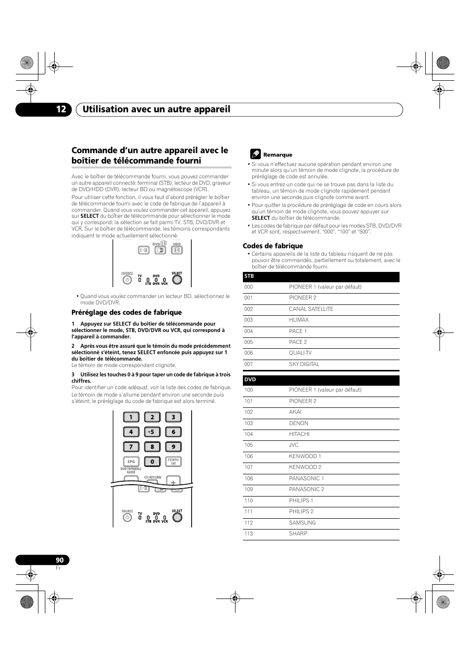 Commande d’un autre appareil avec le boîtier de, Télécommande fourni, Utilisation avec un autre appareil 12 | Pioneer KRP-600A User Manual | Page 214 / 345