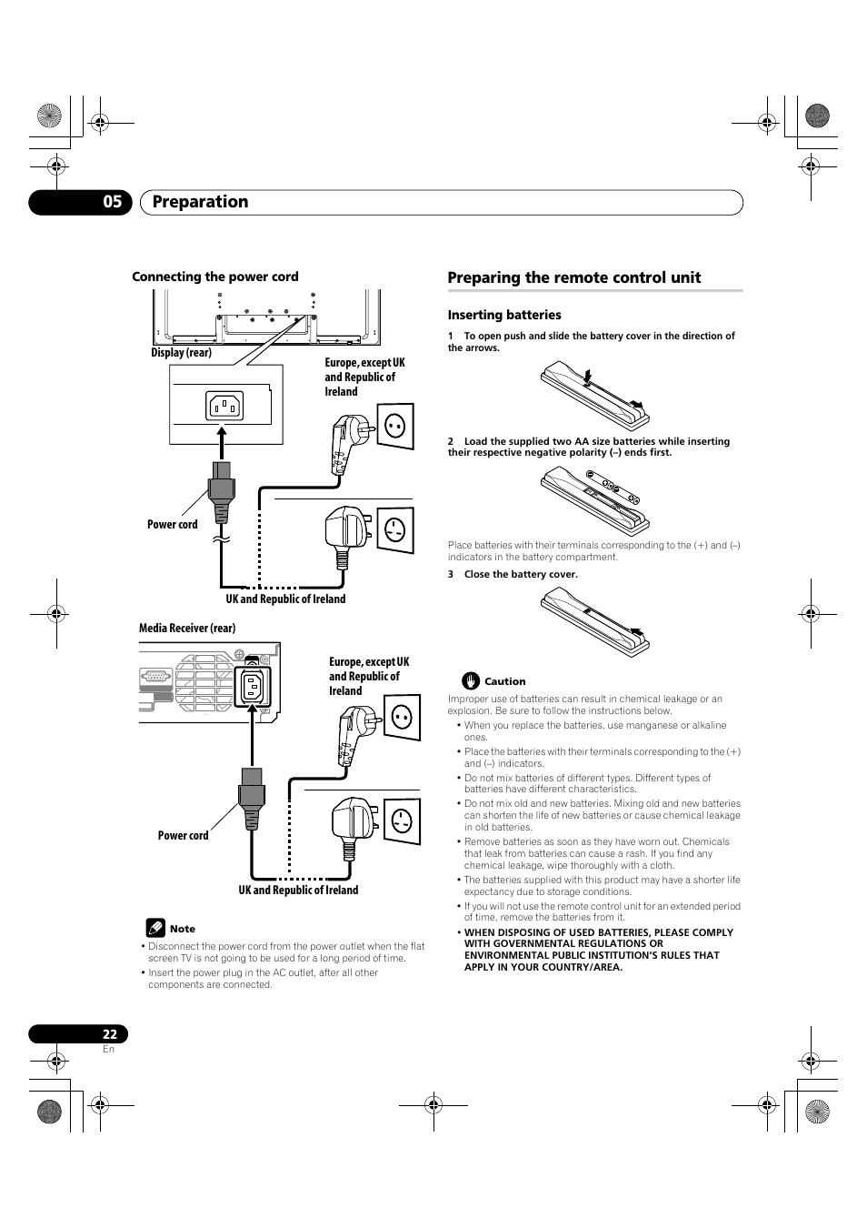 Preparing the remote control unit, Preparation 05 | Pioneer KRP-600A User Manual | Page 22 / 345