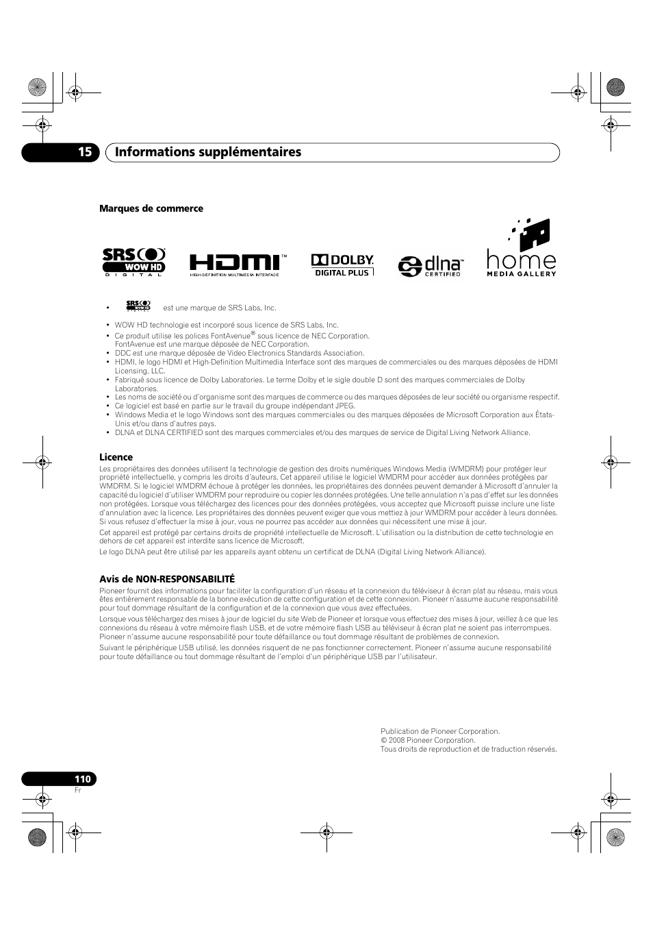 Informations supplémentaires 15 | Pioneer KRP-600A User Manual | Page 234 / 345