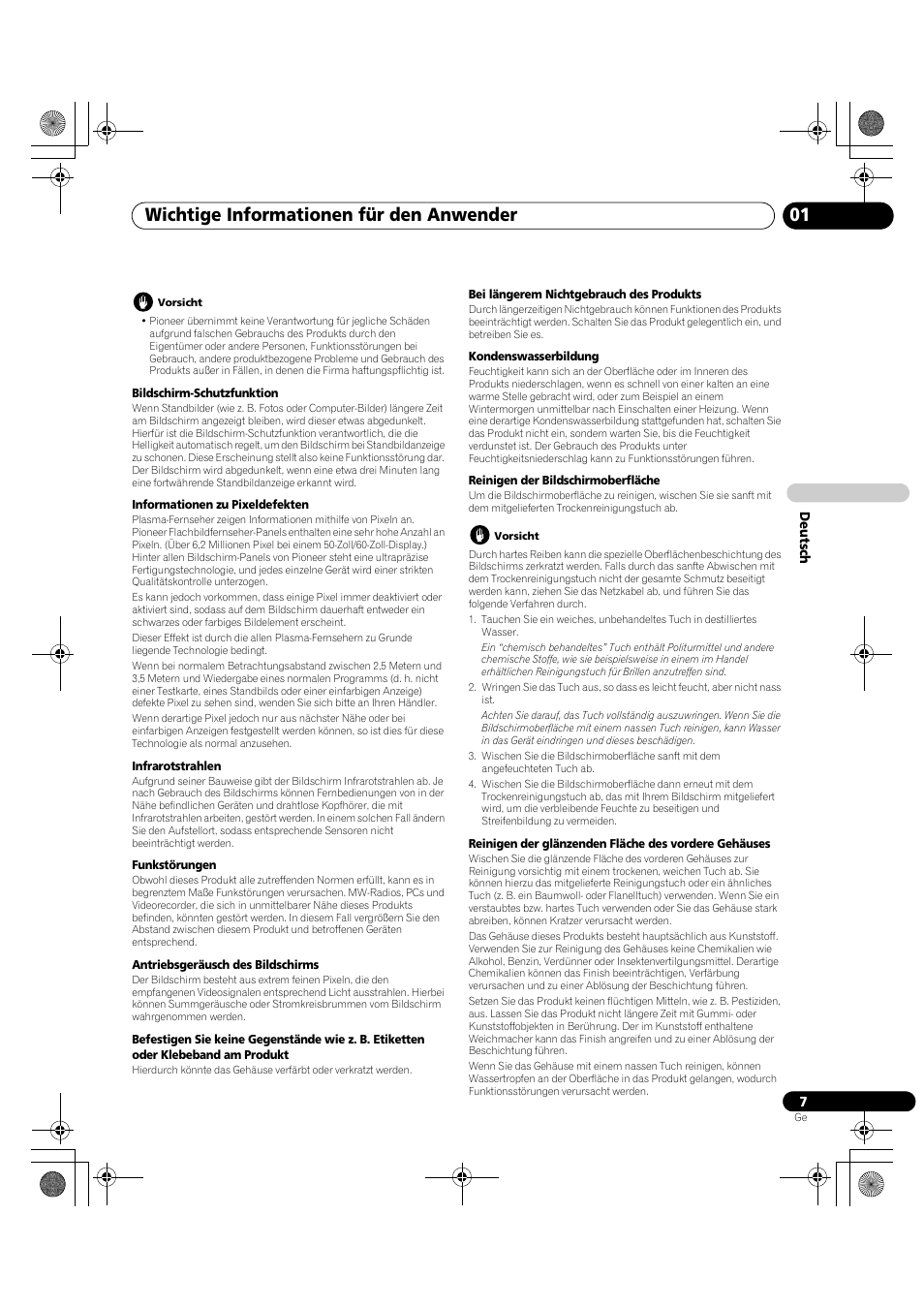 Wichtige informationen für den anwender 01 | Pioneer KRP-600A User Manual | Page 241 / 345