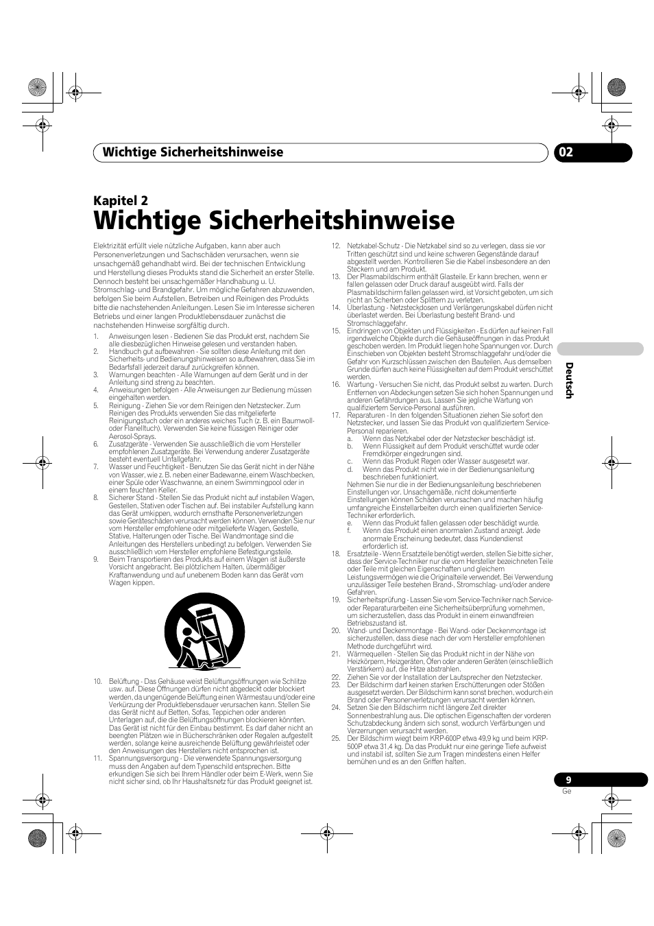 02 wichtige sicherheitshinweise, Wichtige sicherheitshinweise, Wichtige sicherheitshinweise 02 | Kapitel 2 | Pioneer KRP-600A User Manual | Page 243 / 345