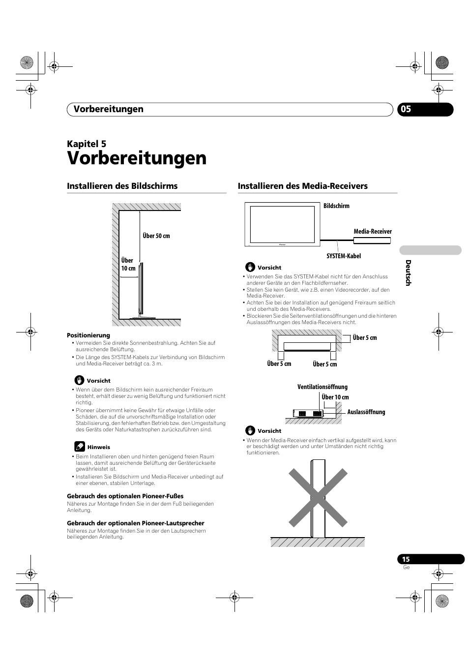 05 vorbereitungen, Vorbereitungen, Vorbereitungen 05 | Kapitel 5, Installieren des bildschirms, Installieren des media-receivers | Pioneer KRP-600A User Manual | Page 249 / 345