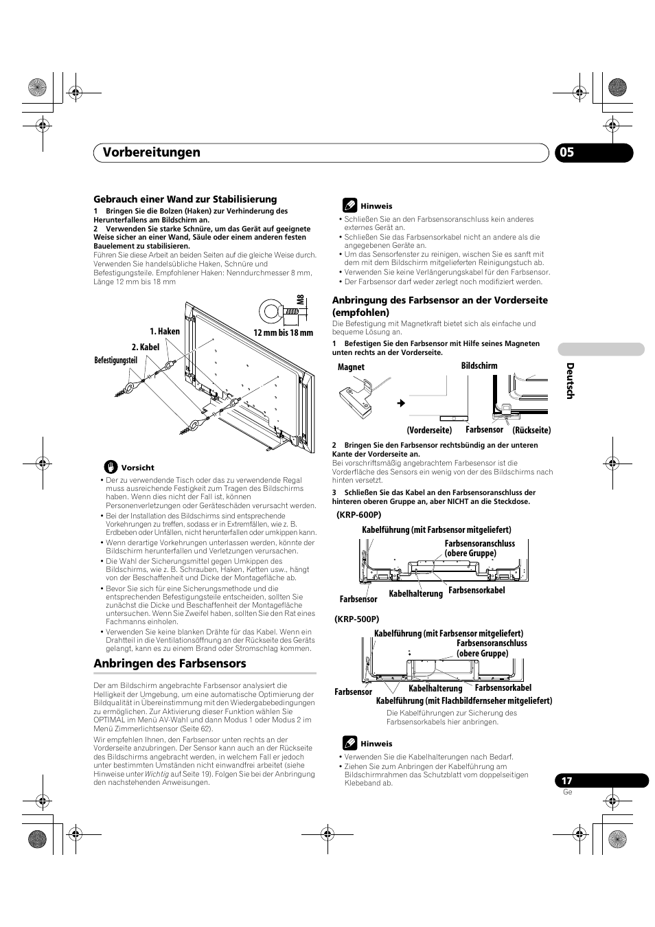 Anbringen des farbsensors, Vorbereitungen 05 | Pioneer KRP-600A User Manual | Page 251 / 345