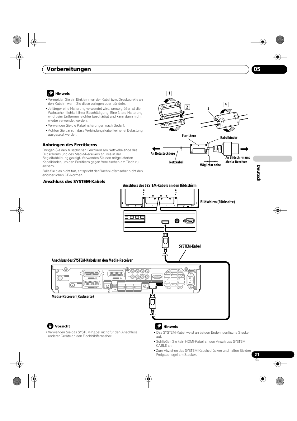 Vorbereitungen 05, De utsch, Anbringen des ferritkerns | Pioneer KRP-600A User Manual | Page 255 / 345