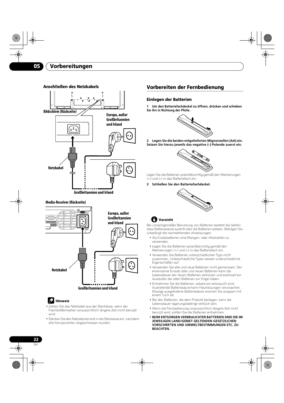 Vorbereiten der fernbedienung, Vorbereitungen 05 | Pioneer KRP-600A User Manual | Page 256 / 345