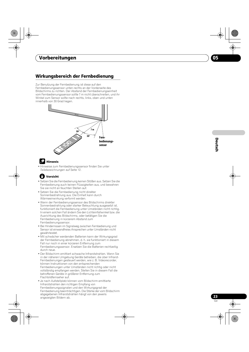 Wirkungsbereich der fernbedienung, Vorbereitungen 05 | Pioneer KRP-600A User Manual | Page 257 / 345