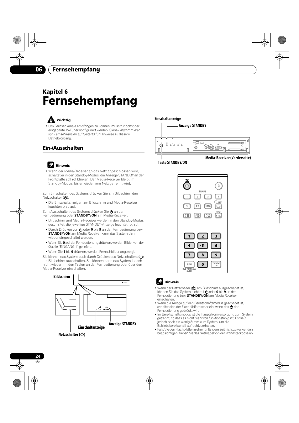 06 fernsehempfang, Ein-/ausschalten, Fernsehempfang | Fernsehempfang 06, Kapitel 6 | Pioneer KRP-600A User Manual | Page 258 / 345