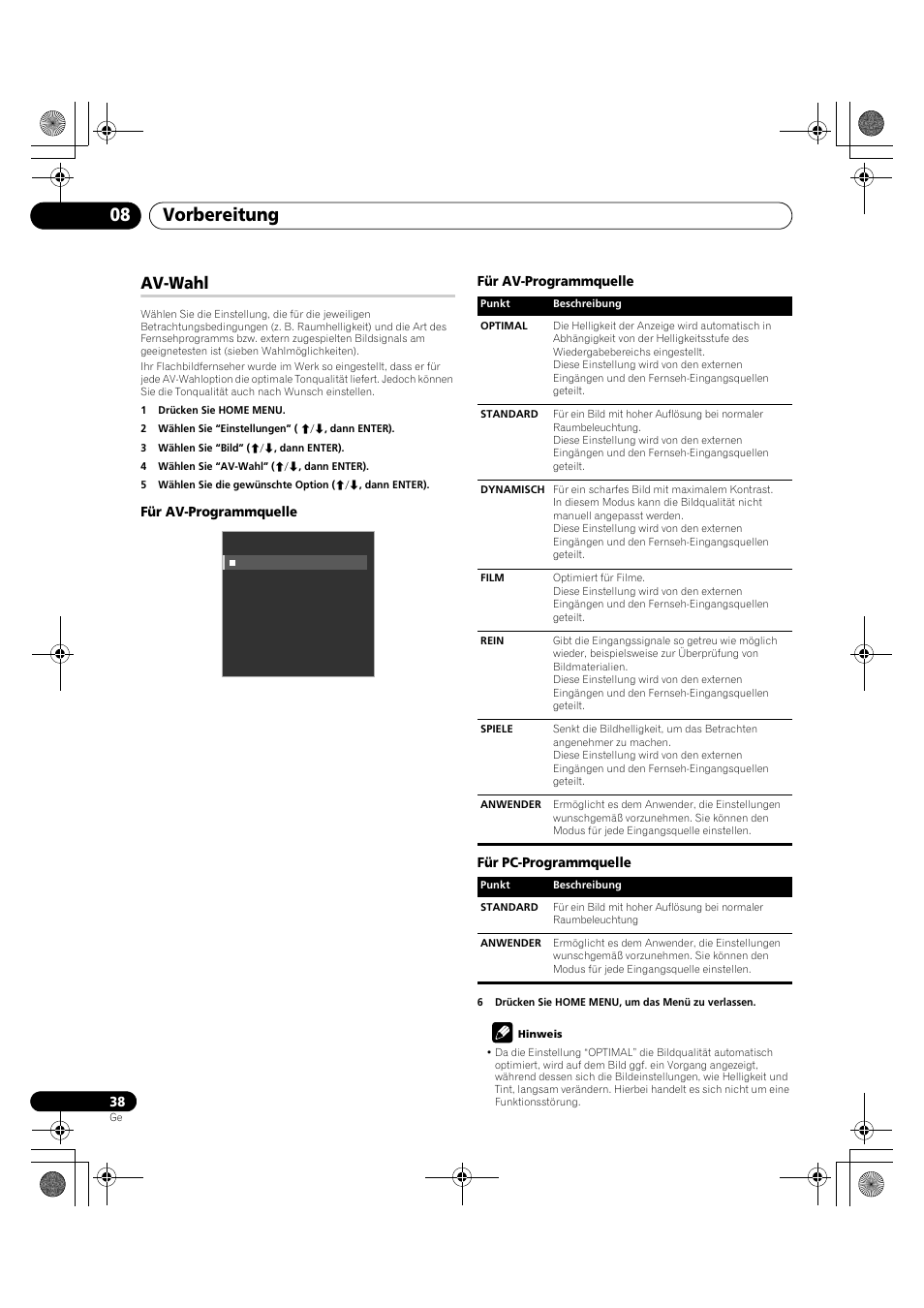 Av-wahl, Vorbereitung 08 | Pioneer KRP-600A User Manual | Page 272 / 345