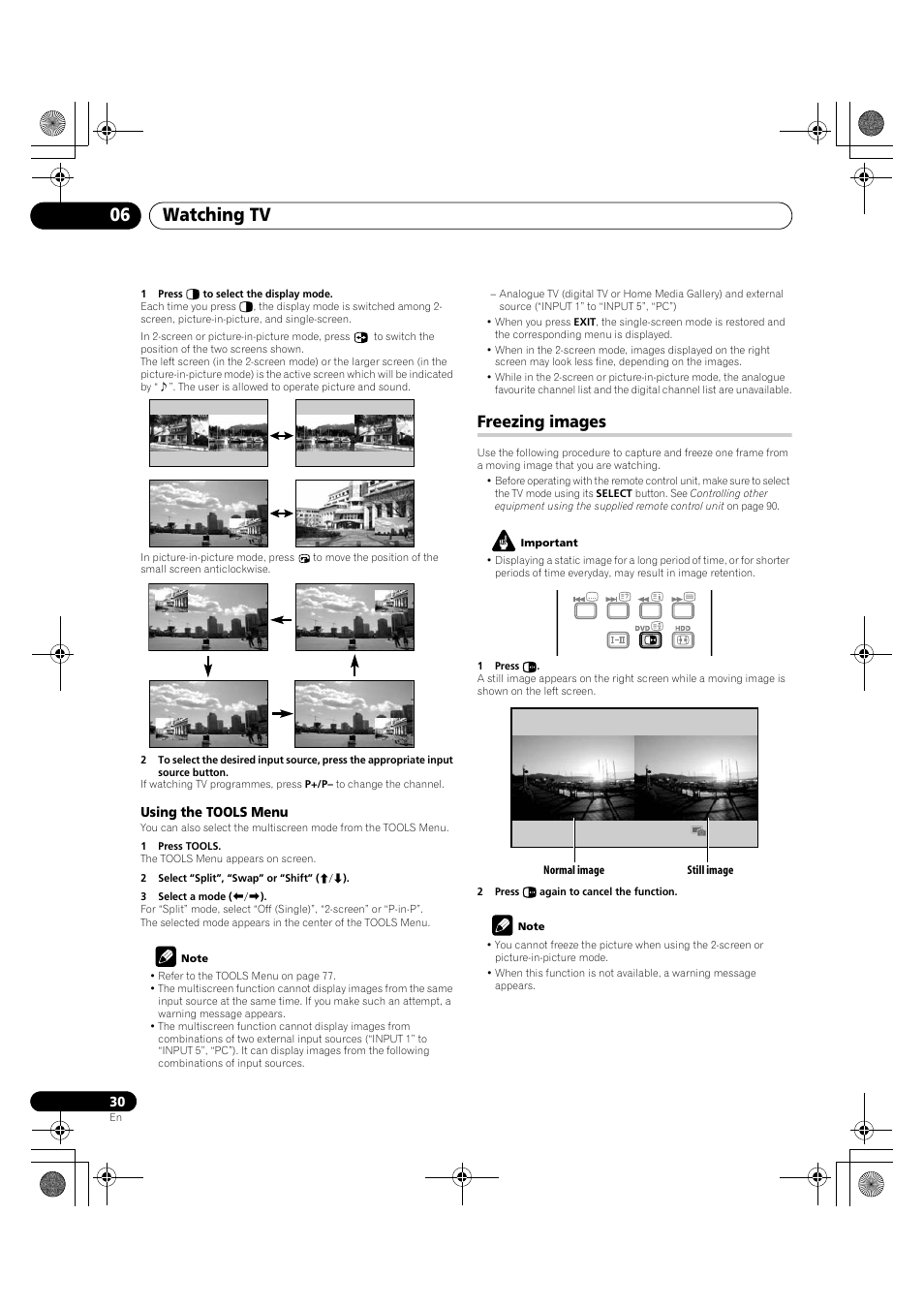 Freezing images, Watching tv 06 | Pioneer KRP-600A User Manual | Page 30 / 345