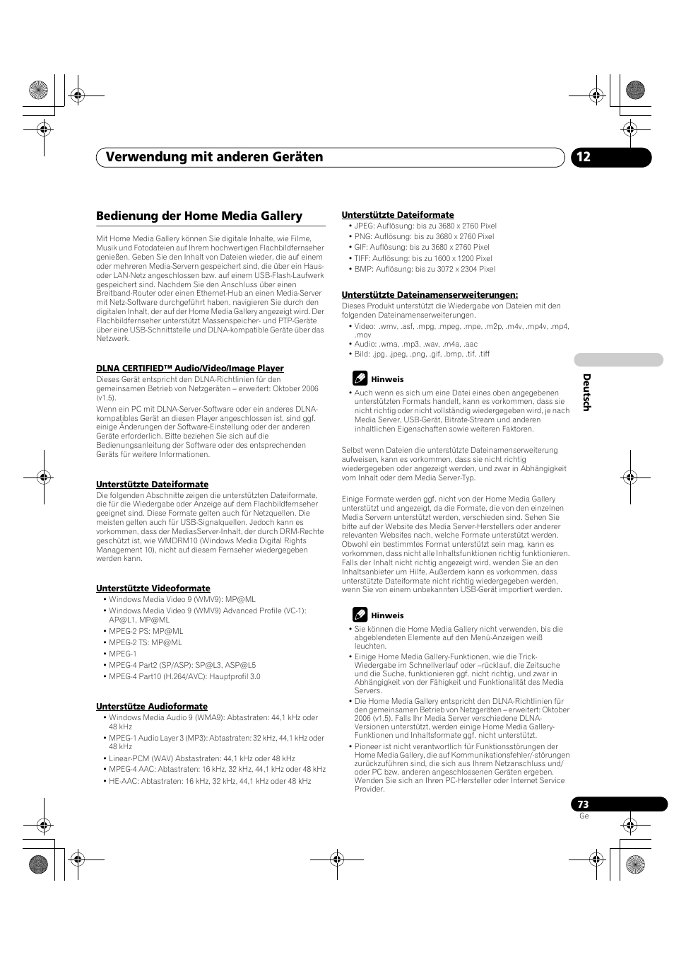 Bedienung der home media gallery, Verwendung mit anderen geräten 12 | Pioneer KRP-600A User Manual | Page 307 / 345