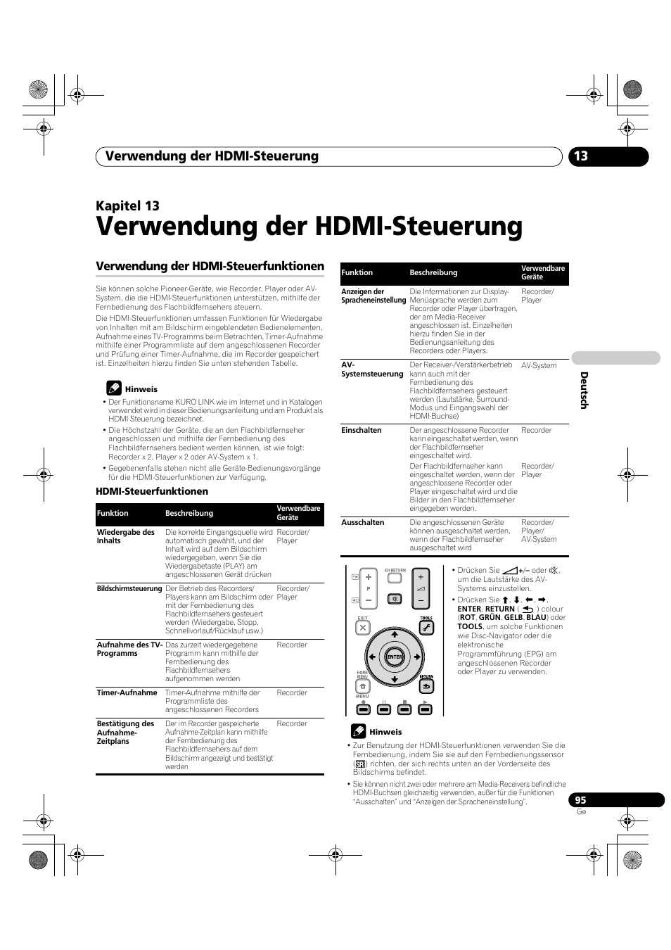 13 verwendung der hdmi-steuerung, Verwendung der hdmi-steuerfunktionen, Verwendung der hdmi-steuerung | Verwendung der hdmi-steuerung 13, Kapitel 13 | Pioneer KRP-600A User Manual | Page 329 / 345