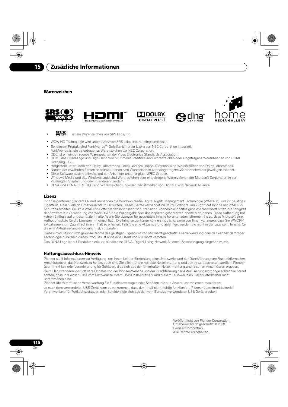 Zusäzliche informationen 15 | Pioneer KRP-600A User Manual | Page 344 / 345