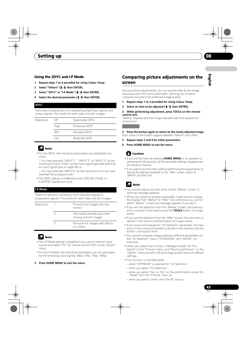 Comparing picture adjustments on the screen, Setting up 08 | Pioneer KRP-600A User Manual | Page 43 / 345