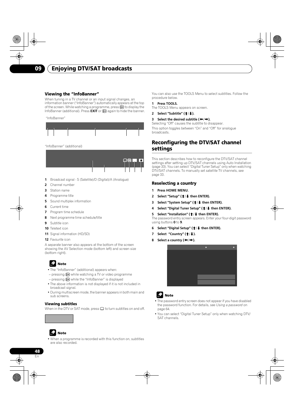 Reconfiguring the dtv/sat channel settings, Enjoying dtv/sat broadcasts 09 | Pioneer KRP-600A User Manual | Page 48 / 345