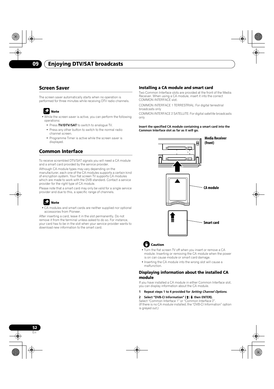 Screen saver common interface, Enjoying dtv/sat broadcasts 09, Screen saver | Common interface | Pioneer KRP-600A User Manual | Page 52 / 345