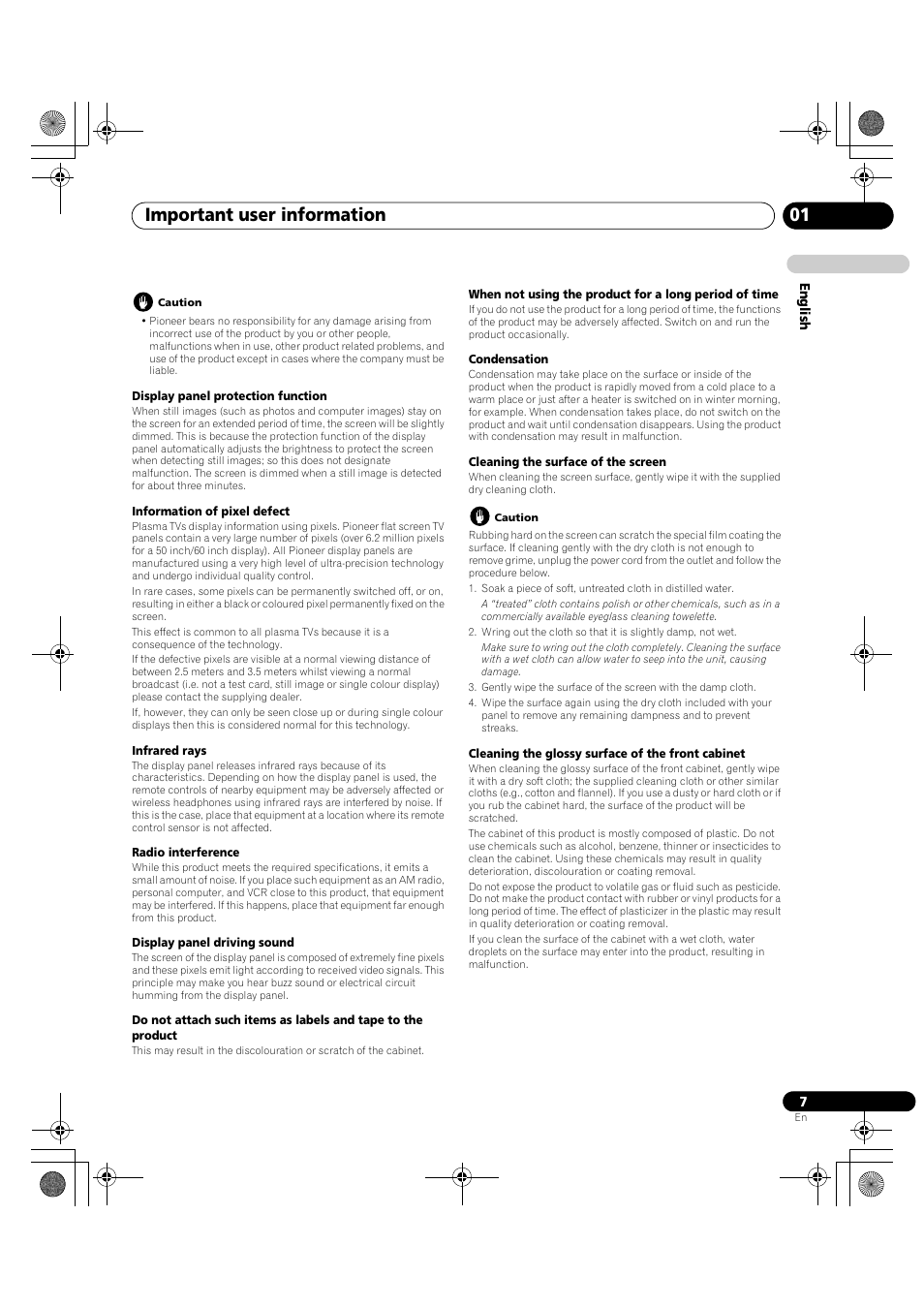 Important user information 01 | Pioneer KRP-600A User Manual | Page 7 / 345