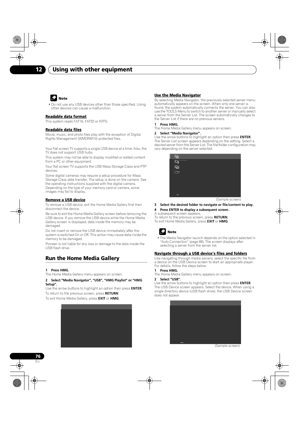 Run the home media gallery, Using with other equipment 12 | Pioneer KRP-600A User Manual | Page 76 / 345