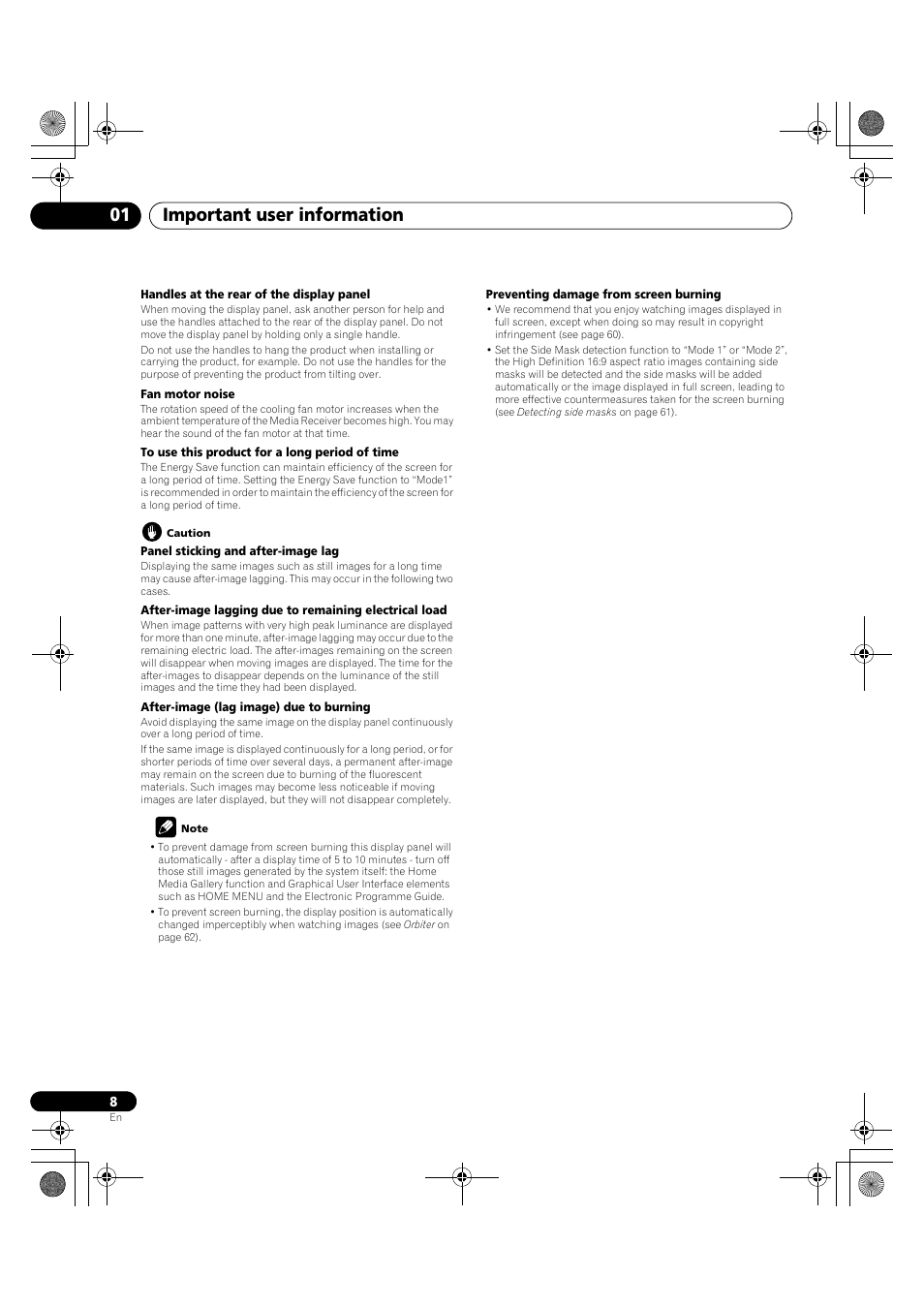 Important user information 01 | Pioneer KRP-600A User Manual | Page 8 / 345