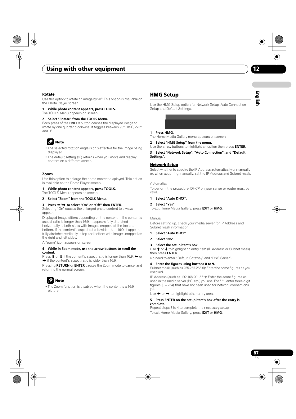 Hmg setup, Using with other equipment 12 | Pioneer KRP-600A User Manual | Page 87 / 345