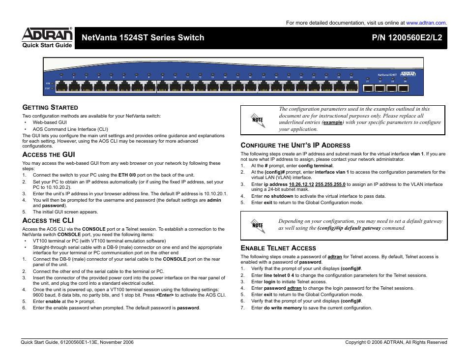 ADTRAN 1524ST Series User Manual | 2 pages