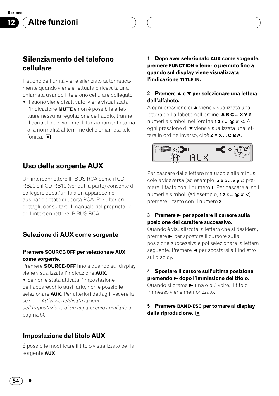 Altre funzioni, Silenziamento del telefono cellulare, Uso della sorgente aux | Pioneer FH-P4000R User Manual | Page 110 / 172